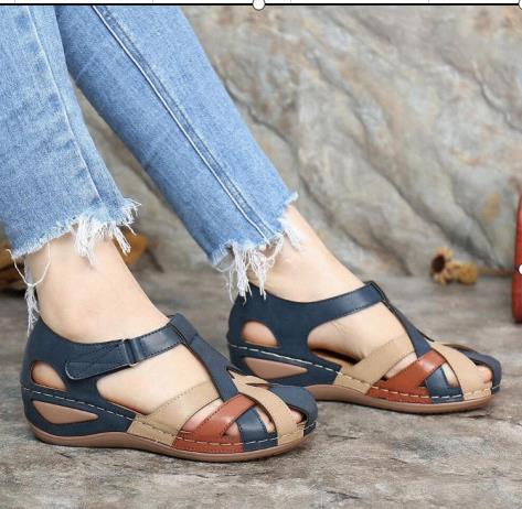Summer 2020 Women's Sandals Cross-border Line Lightweight Soft Bottom Large Size Cross Buckle Round Toe Wedge Foreign Trade Sandals for Women