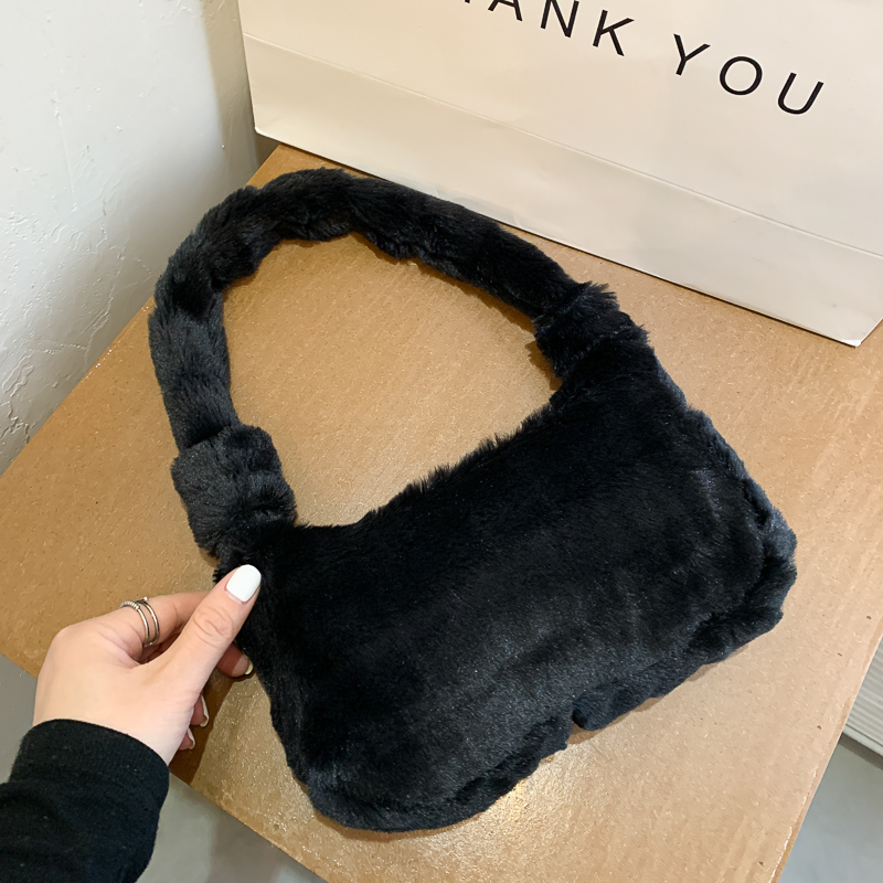 Fashion Solid Color Plush Shoulder Bag