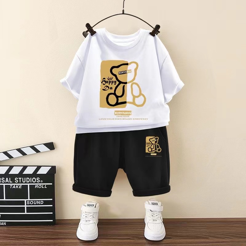 Summer Children Boy Clothes Cartoon Short Sleeve T-shirts and Shorts 2 Pieces Set for Baby Girls Kid Casual Top Bottom Outfits