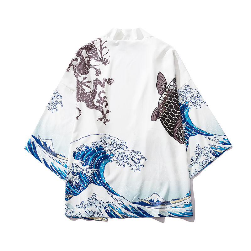 Vintage Kanagawa Wave Carp Print Shirt Traditional Haori Cosplay Kimono Women Men Harajuku Japanese Fashion Cardigan Yukata